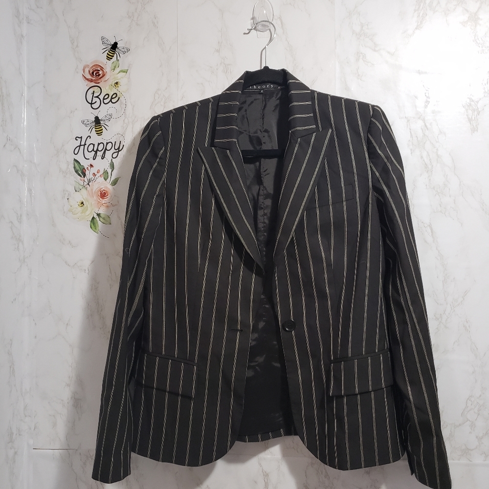 Theory Wool Etiennette Blazer Striped Size 10